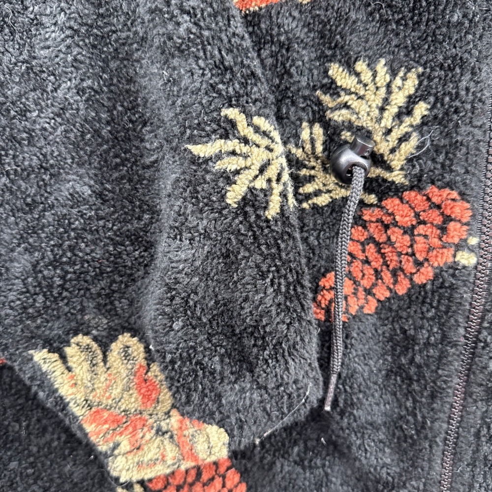 Black Mountain Fleece Jacket 90s XL Black Pinecone Oak Leaf Full Zip Mock Neck - Picture 5 of 16